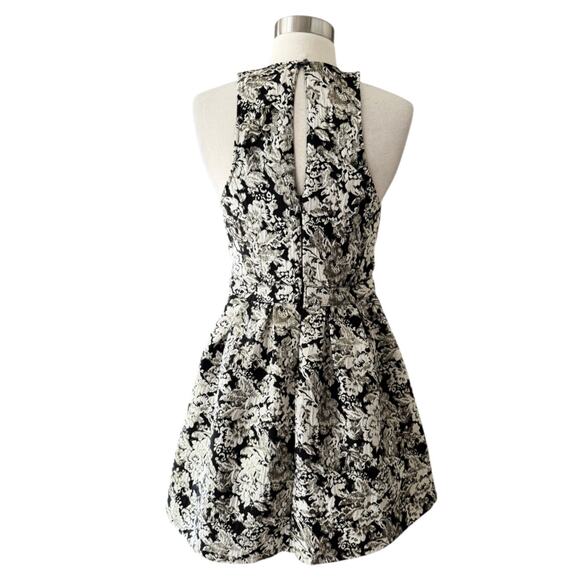 Abercrombie & Fitch Dress Black Jacquard Cream Floral Silver Thread Cotton Small - Picture 3 of 10